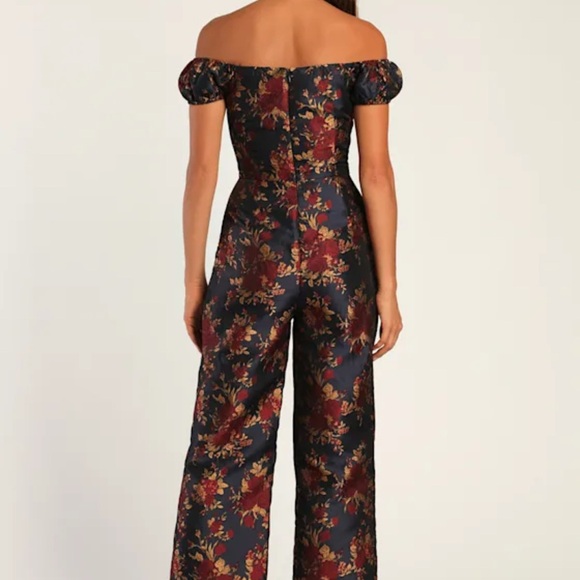 Lulu's Black and Red Floral Off-Shoulder Jumpsuit - Picture 4 of 4